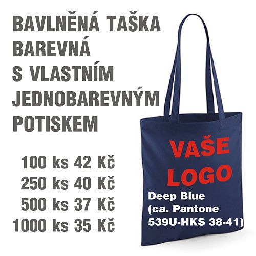 Taška bavlněná barevná s vlastním jednobarevným potiskem Deep blue