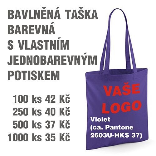 Taška bavlněná barevná s vlastním jednobarevným potiskem Violet