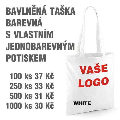 Taška bavlněná barevná s vlastním jednobarevným potiskem white