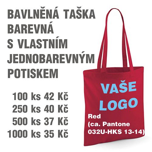 Taška bavlněná barevná s vlastním jednobarevným potiskem Red