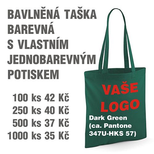 Taška bavlněná barevná s vlastním jednobarevným potiskem Dark green