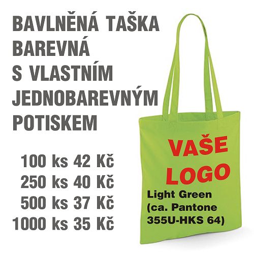 Taška bavlněná barevná s vlastním jednobarevným potiskem Light green