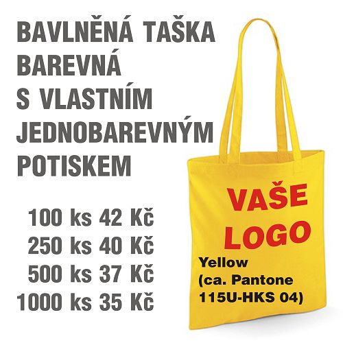 Taška bavlněná barevná s vlastním jednobarevným potiskem Yellow